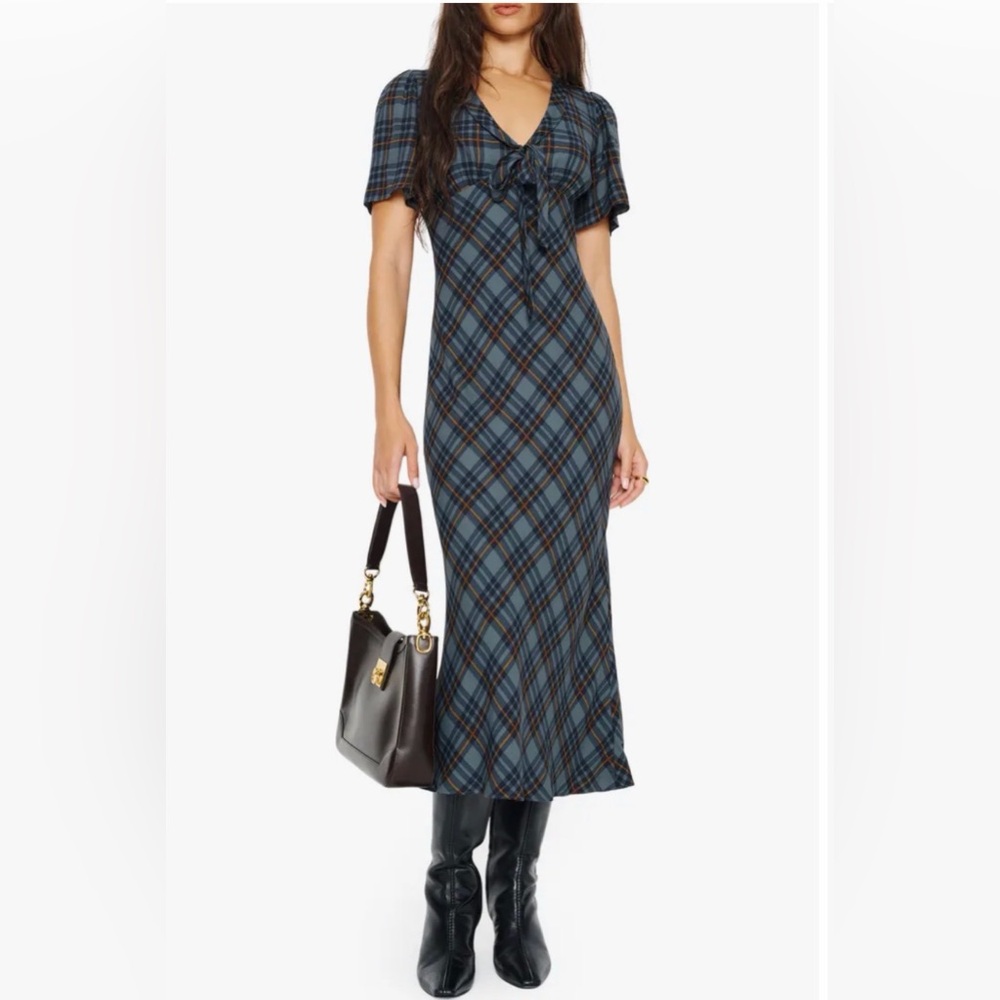Reformation Tyra Plaid Crepe Midi Dress - 8